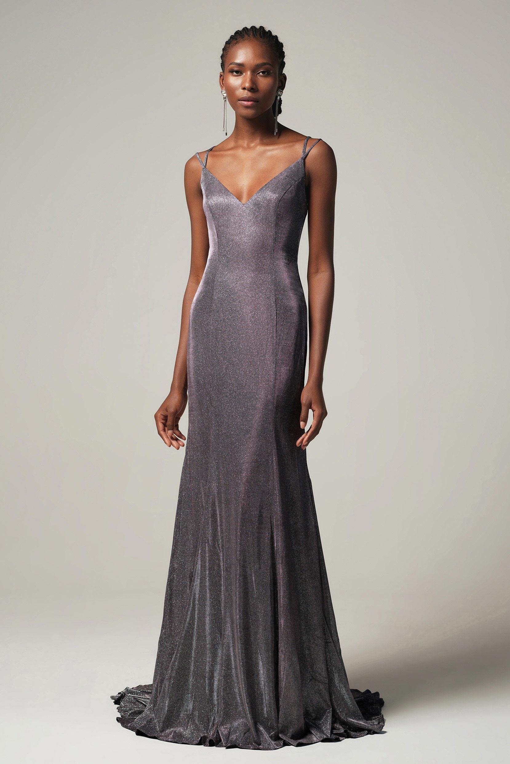 Sheath-Column Floor Length Gold Dusting Fabric Dress CS0263
