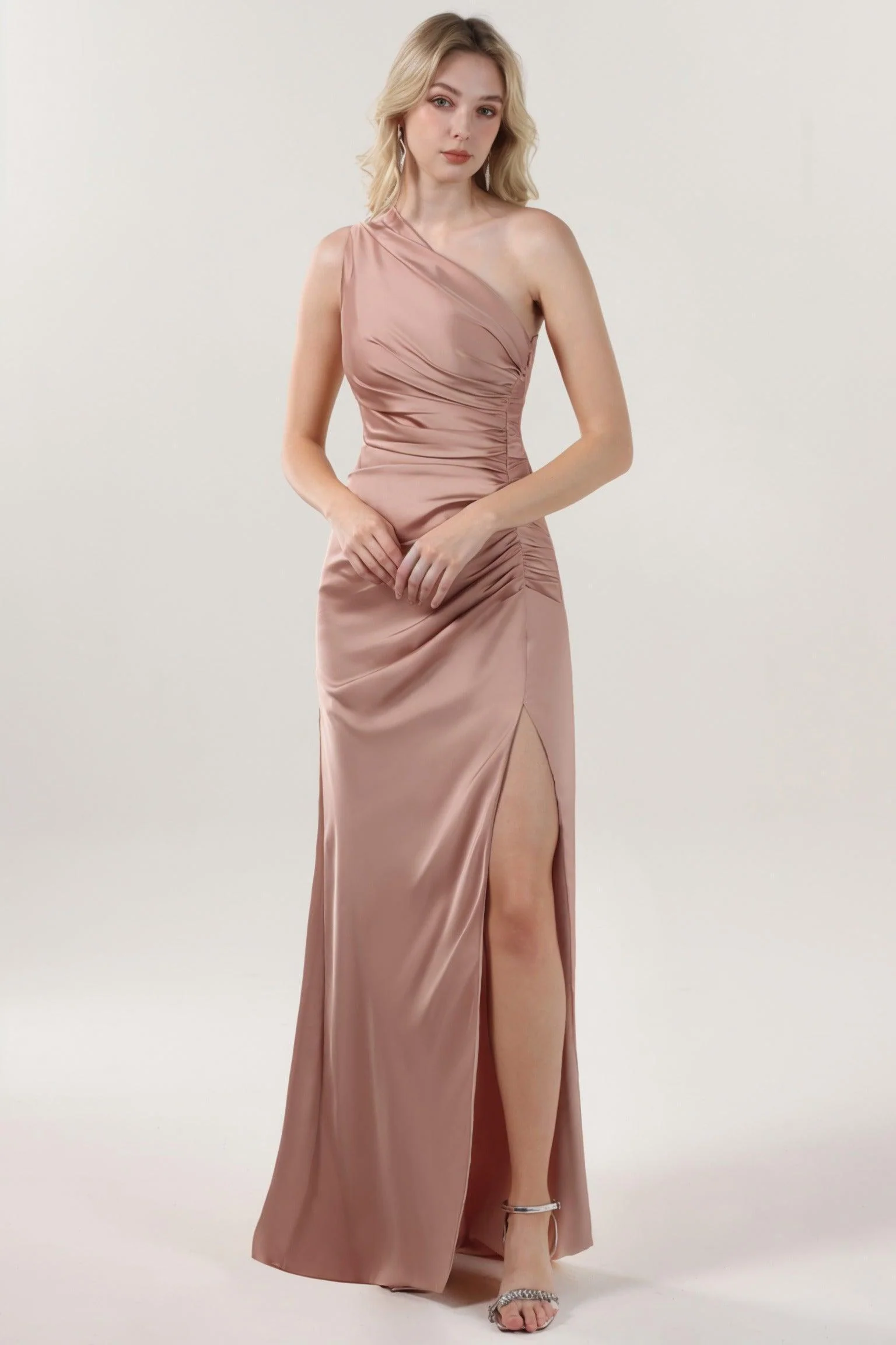Sheath-Column Maxi Luxe Satin Bridesmaid Dress CS0606BM