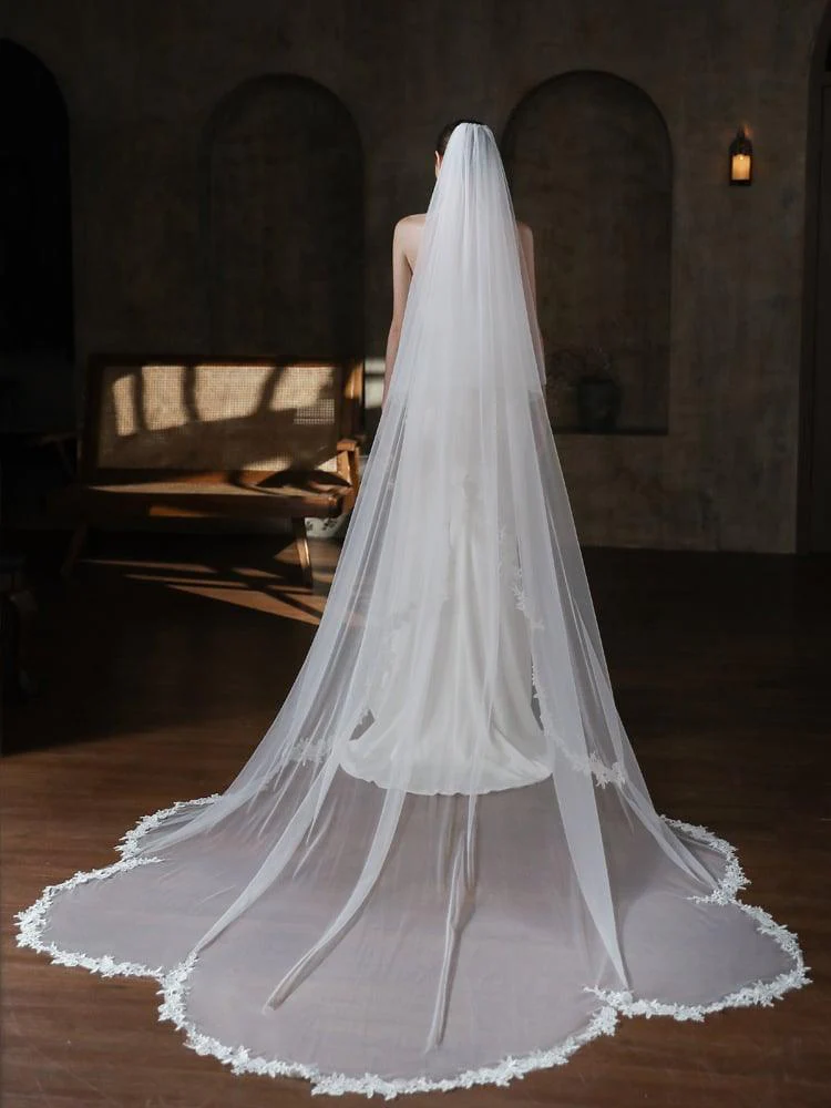 Two-tier Lace Edge Tulle Lace Chapel Veils with CV0374