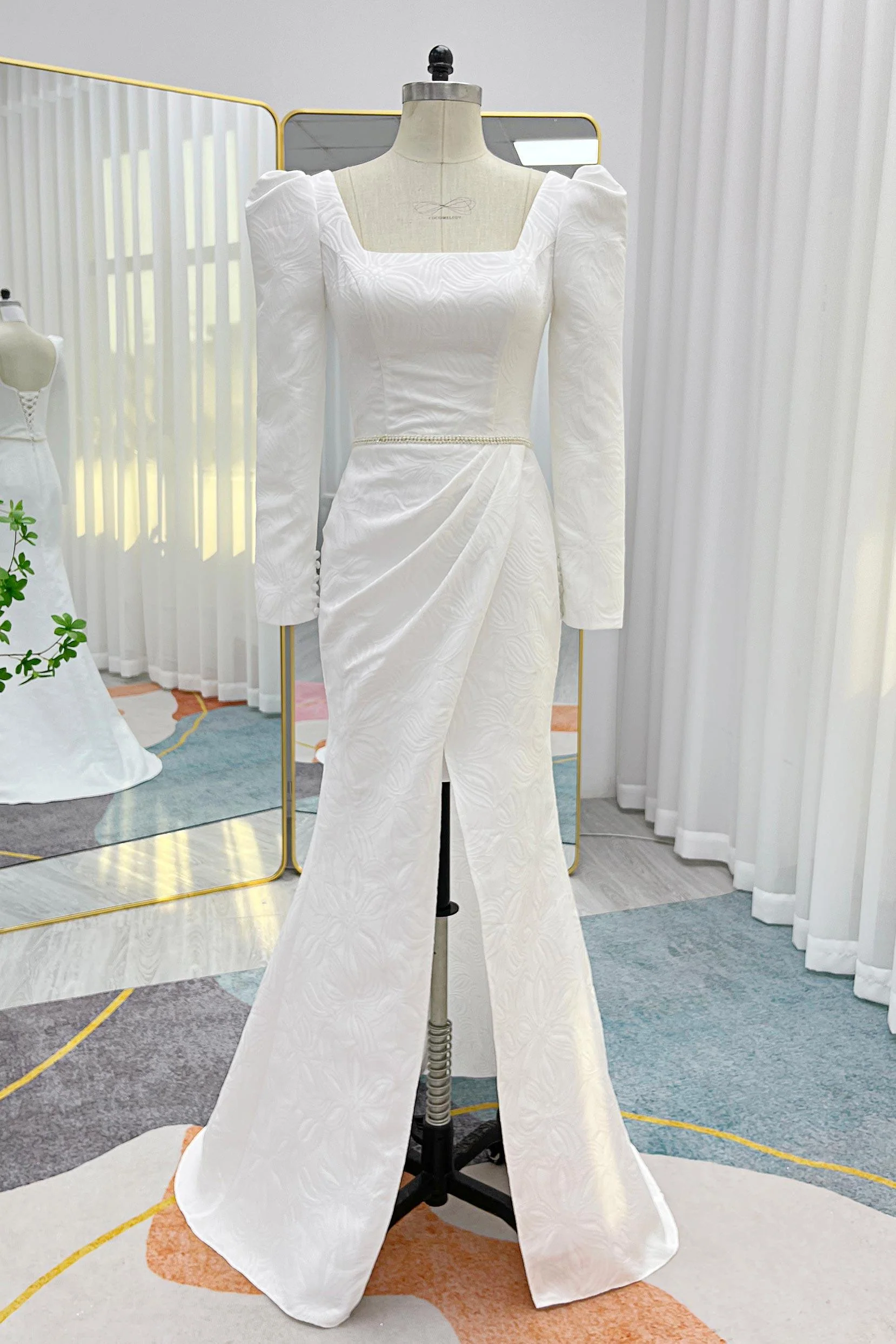 Mermaid Sweep-Brush Train Jacquard Satin Wedding Dress CW3284