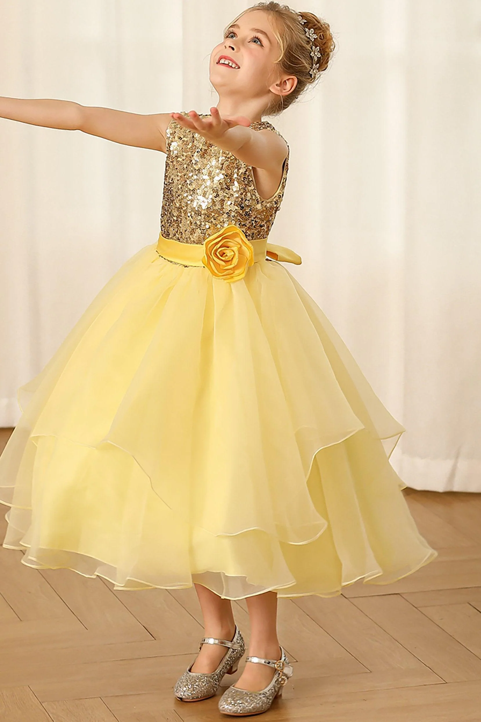 A-Line Floor Length Tulle Sequined Flower Girl Dress CF0281