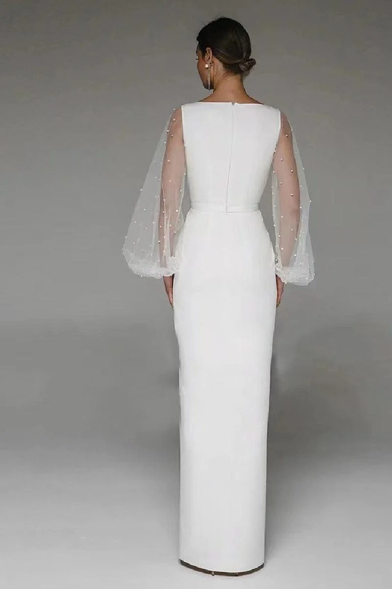 Sheath-Column Floor Length Elastic Cloth Wedding Dress 862654361502