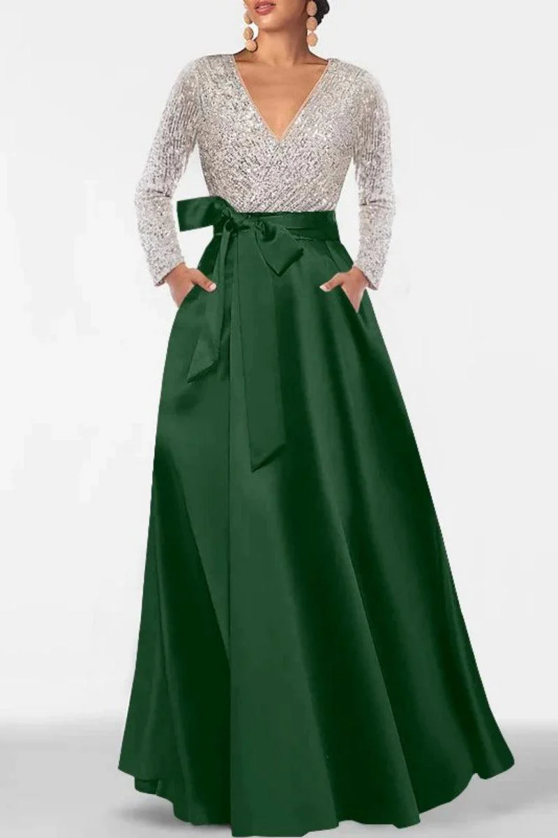 A Line V Neck Long Sleeves Sequins Mother Of The Bride Dresses CM0334