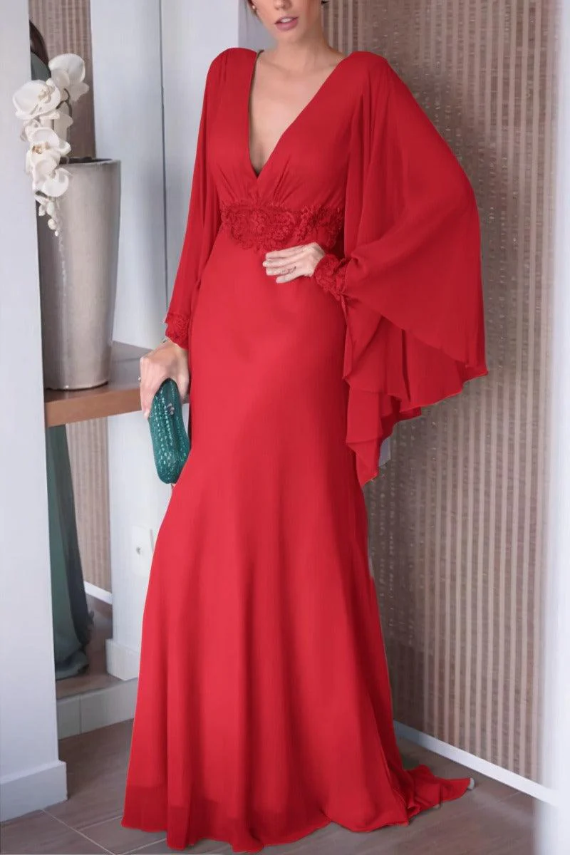 Sheath-Column Sweep-Brush Train Chiffon Mother Dress CM0077
