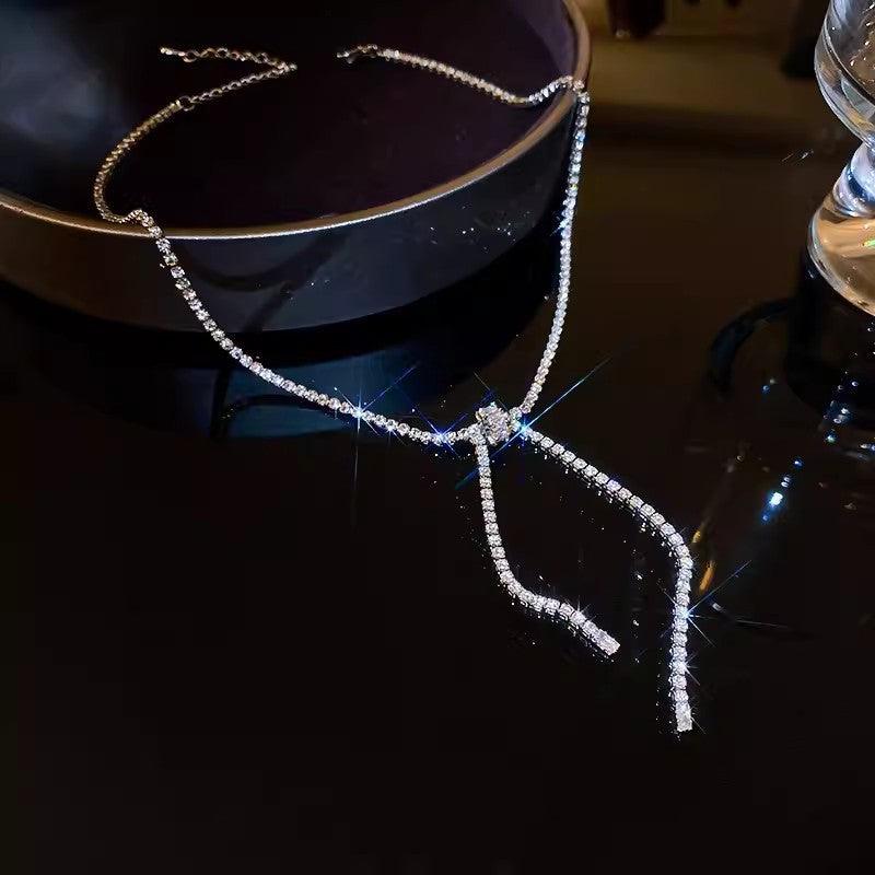 Flash diamond silver bow necklace 814239703094