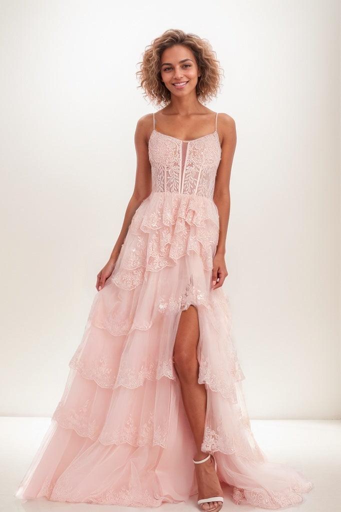 Cowl Neck Spaghetti Straps Lace Corset A Line Tulle Prom Dress CS0816
