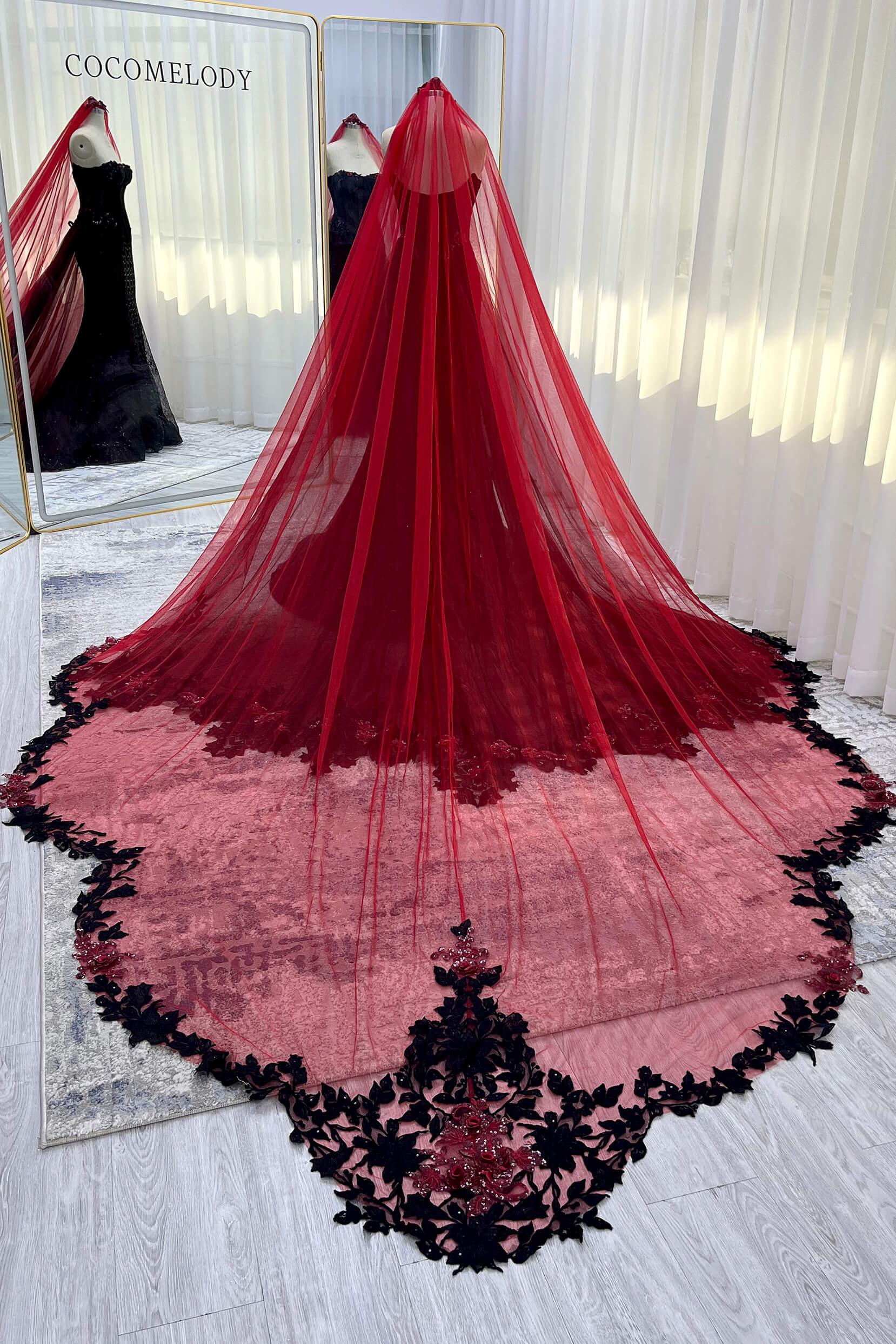 One-tier Lace Edge Tulle Cathedral Veils with Appliques CV0399