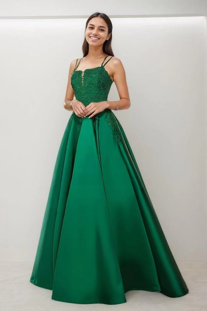 Exquisite A-Line V-Neck Appliques Lace Prom Dresses CS0787