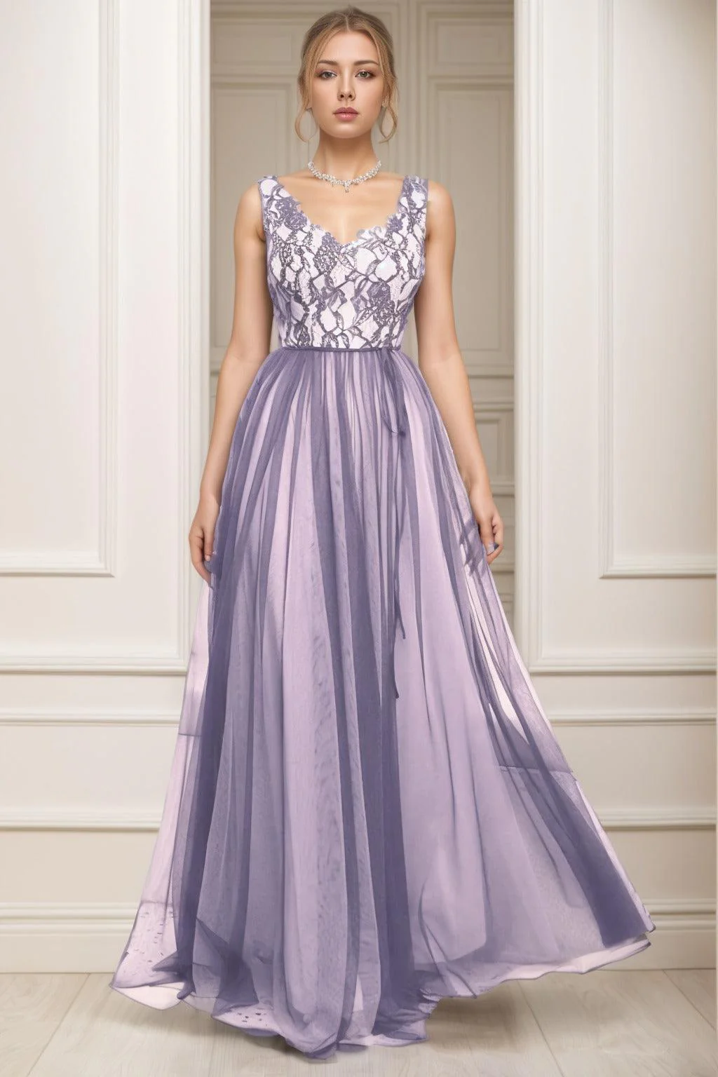 A-Line Sweep-Brush Train Tulle Prom Dress CS0466