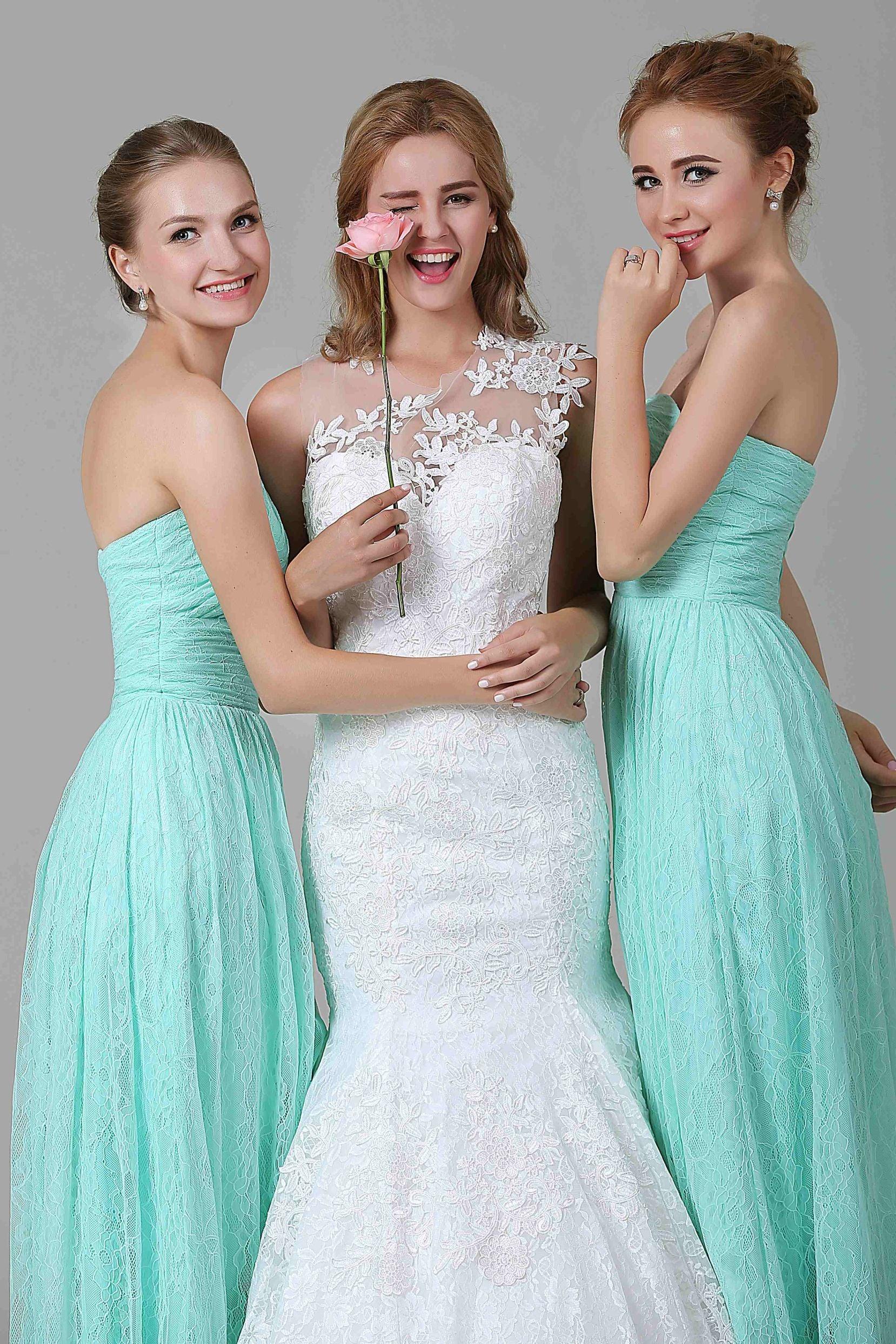 Sheath-Column Floor Length Lace Bridesmaid Dress COZK16013