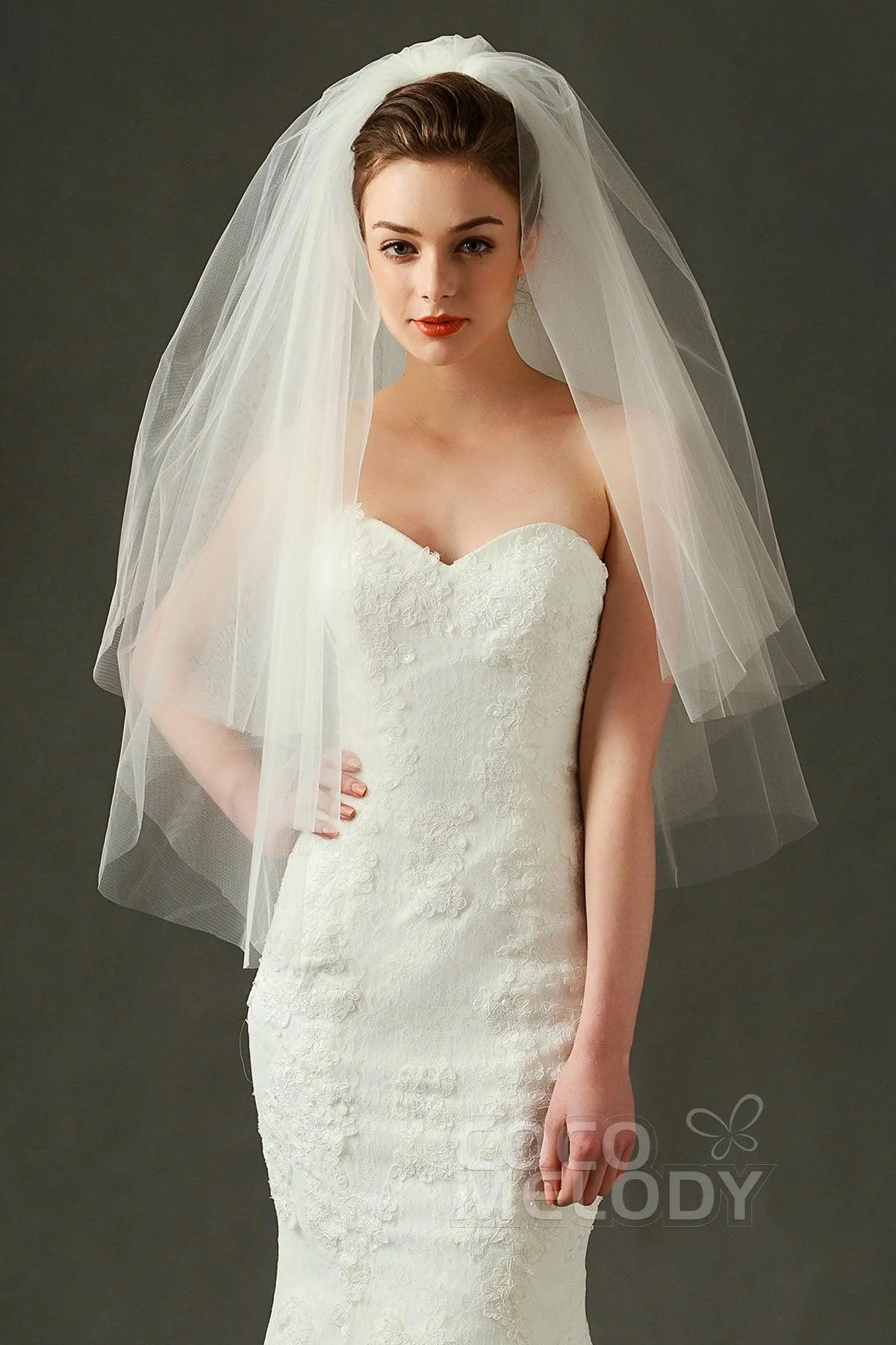 Two-tier Cut Edge Tulle Waist Veils AV160016