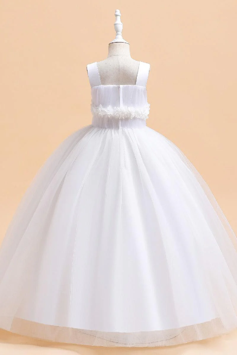 A-Line Straps Neck Tulle Maxi Flower Girl Dresses 848520948280