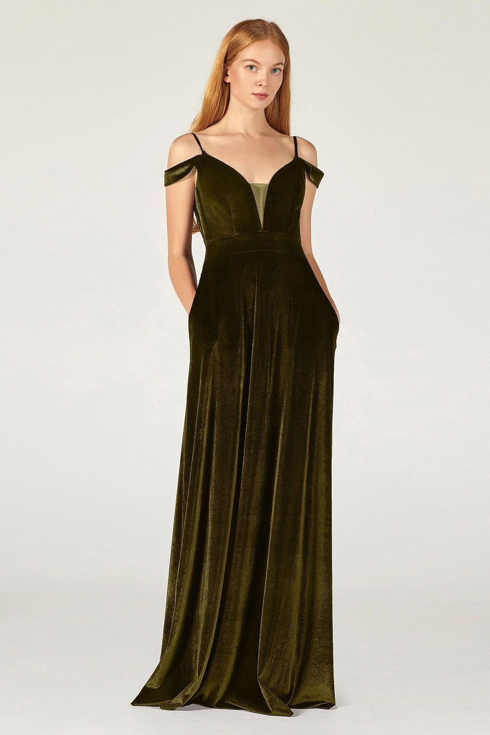 A-Line Floor Length Velvet Bridesmaid Dress CB0373CR