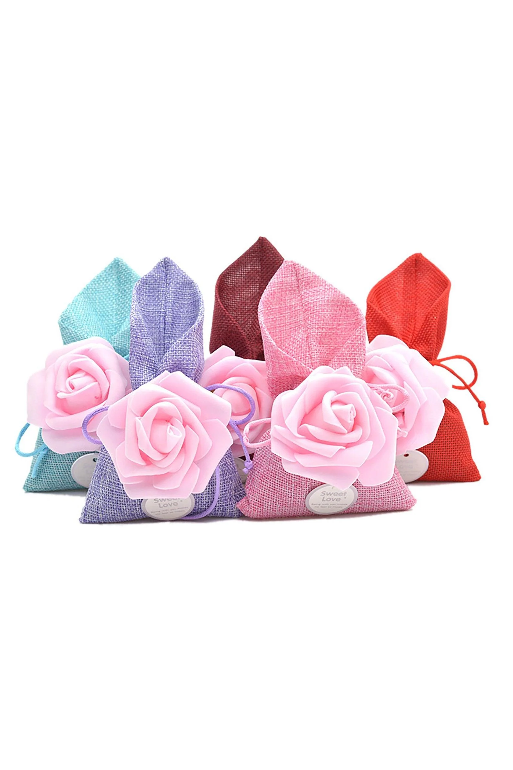 Jute Favor Bags with PE Flower and Gift Tag CGF0249 (Set of 12 pcs)