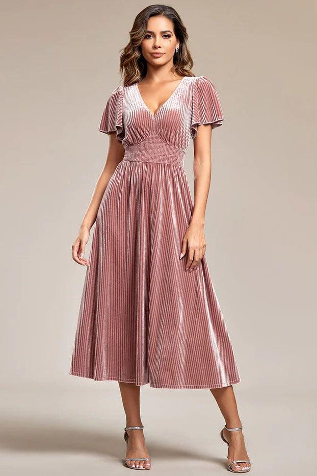 A-Line Knee Length Velvet Dress CG0262