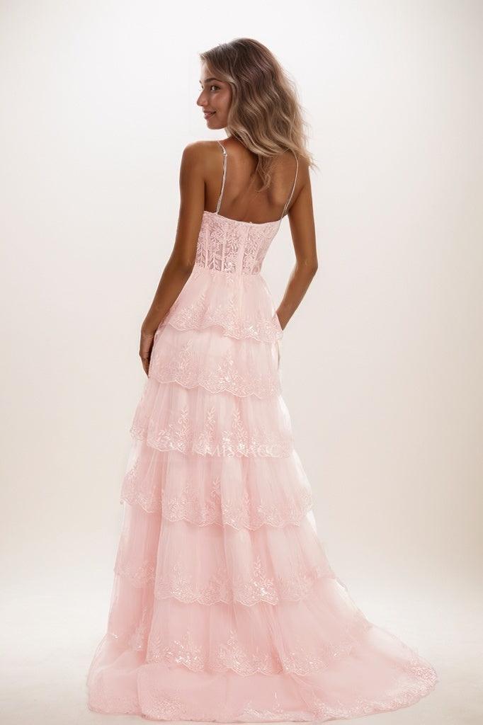Cowl Neck Spaghetti Straps Lace Corset A Line Tulle Prom Dress CS0816