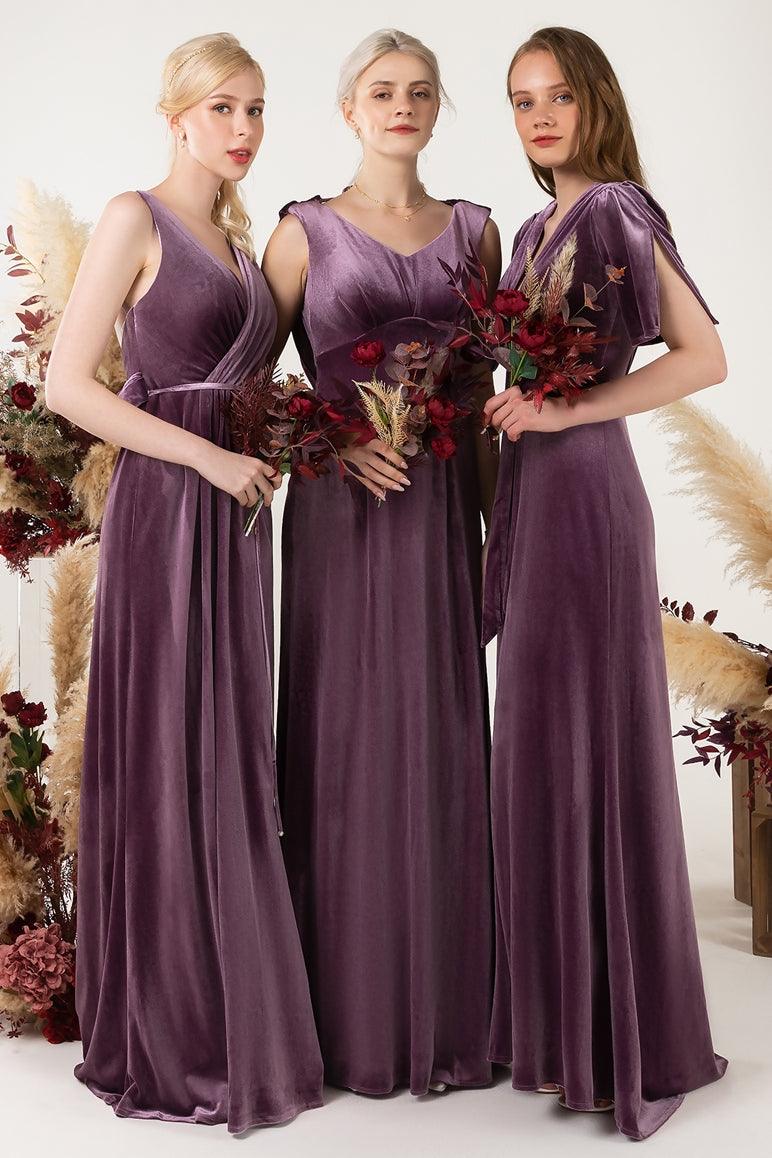 Sheath-Column Floor Length Velvet Bridesmaid Dress Formal Dresses CB0525