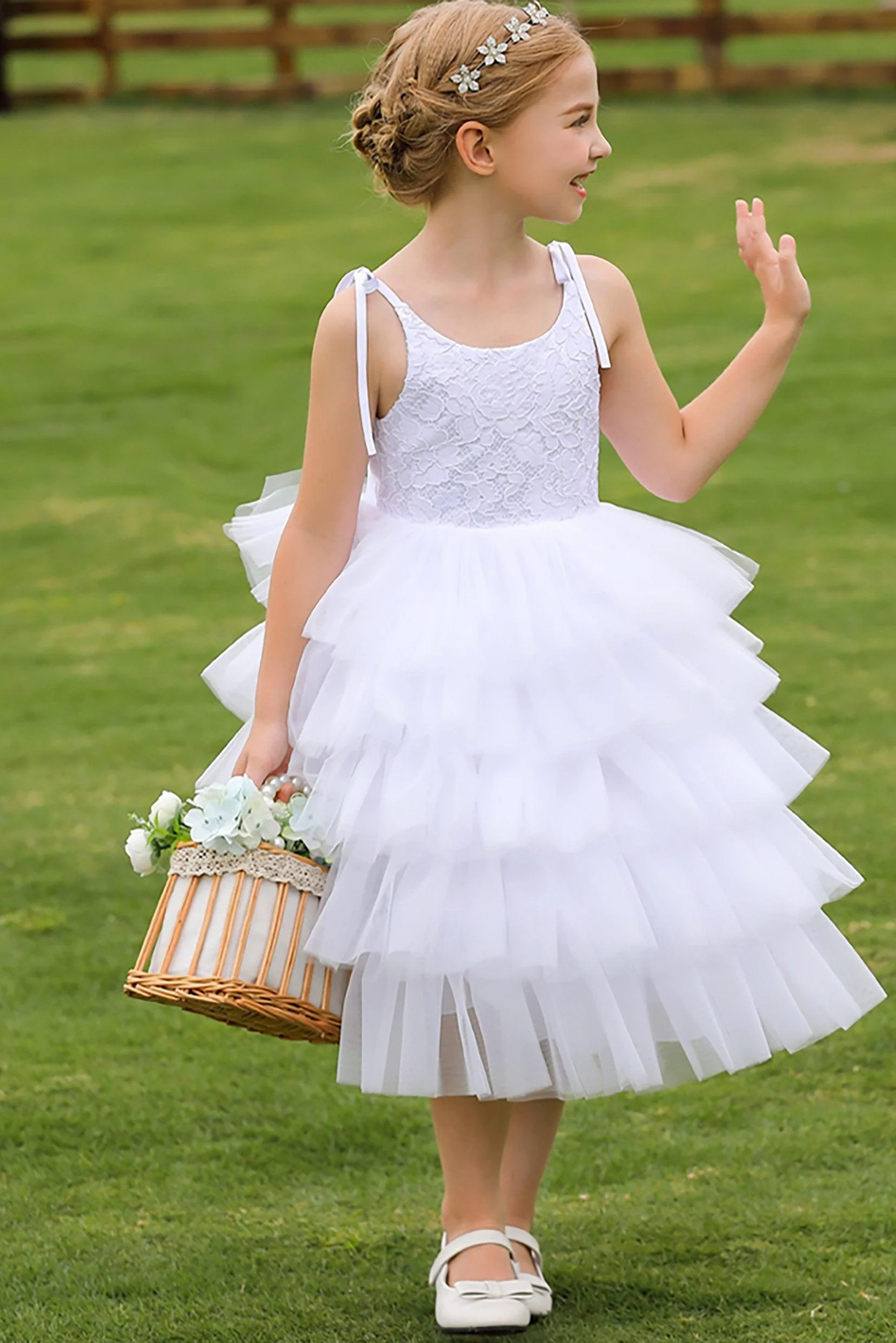 Ball Gown Tea Length Tulle Lace Flower Girl Dress CF0266