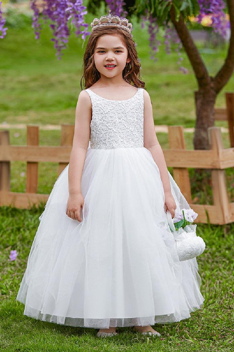 A-Line Scoop Neck Sleeveless Lace/Tulle Flower Girl Dresses 754840464932
