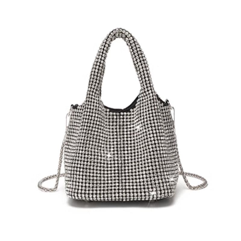 Diamond-encrusted and diamond-filled tote bucket dinner bag 819045946412