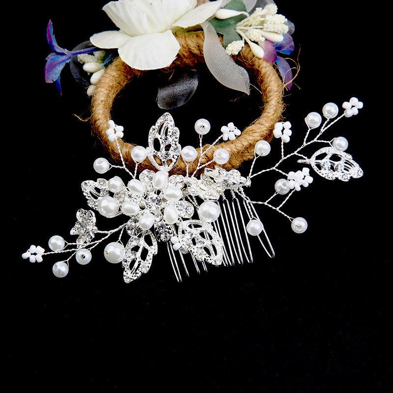 Bridal headdress pearl handmade leaf comb 749571815454