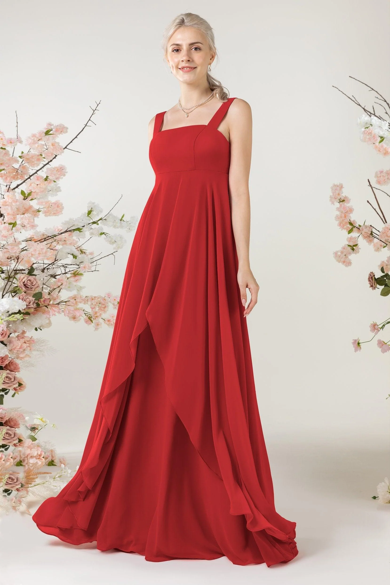 A-Line Sweep-Brush Train Chiffon Bridesmaid Dress CB0473
