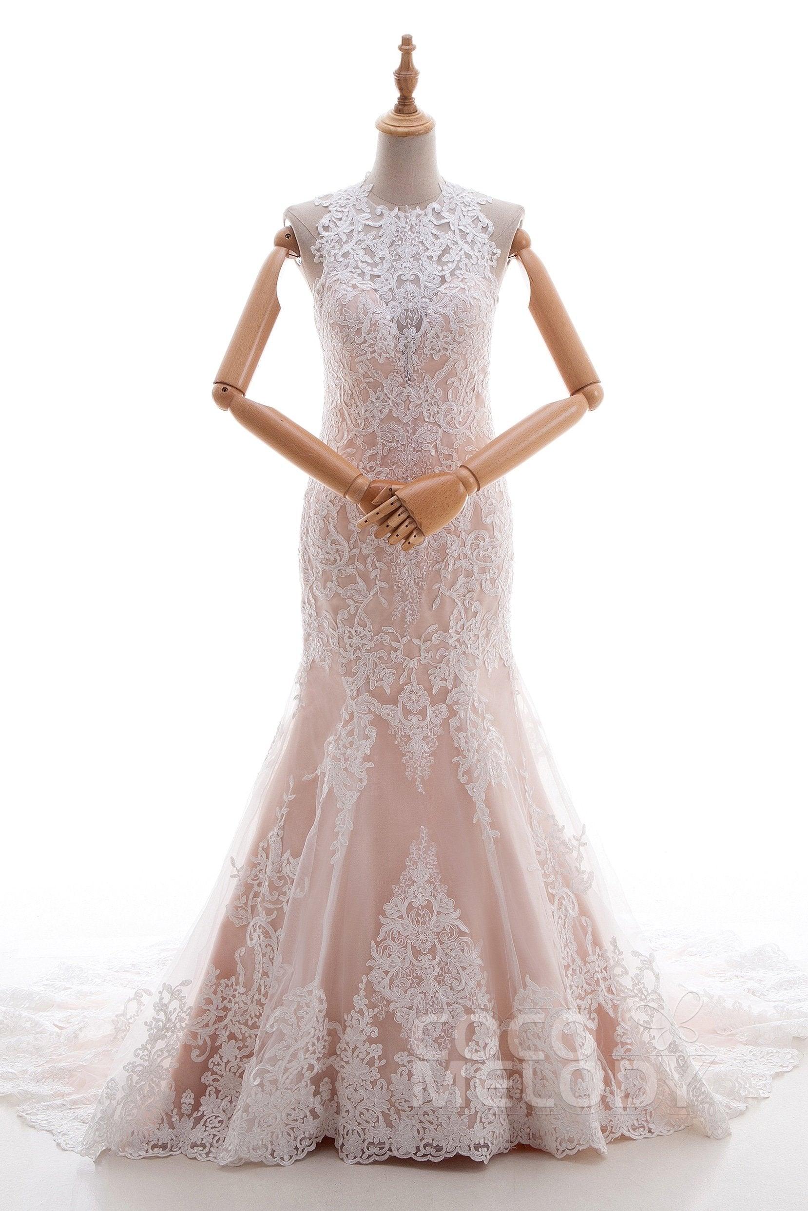 Trumpet-Mermaid Court Train Lace Tulle Wedding Dress LD4519