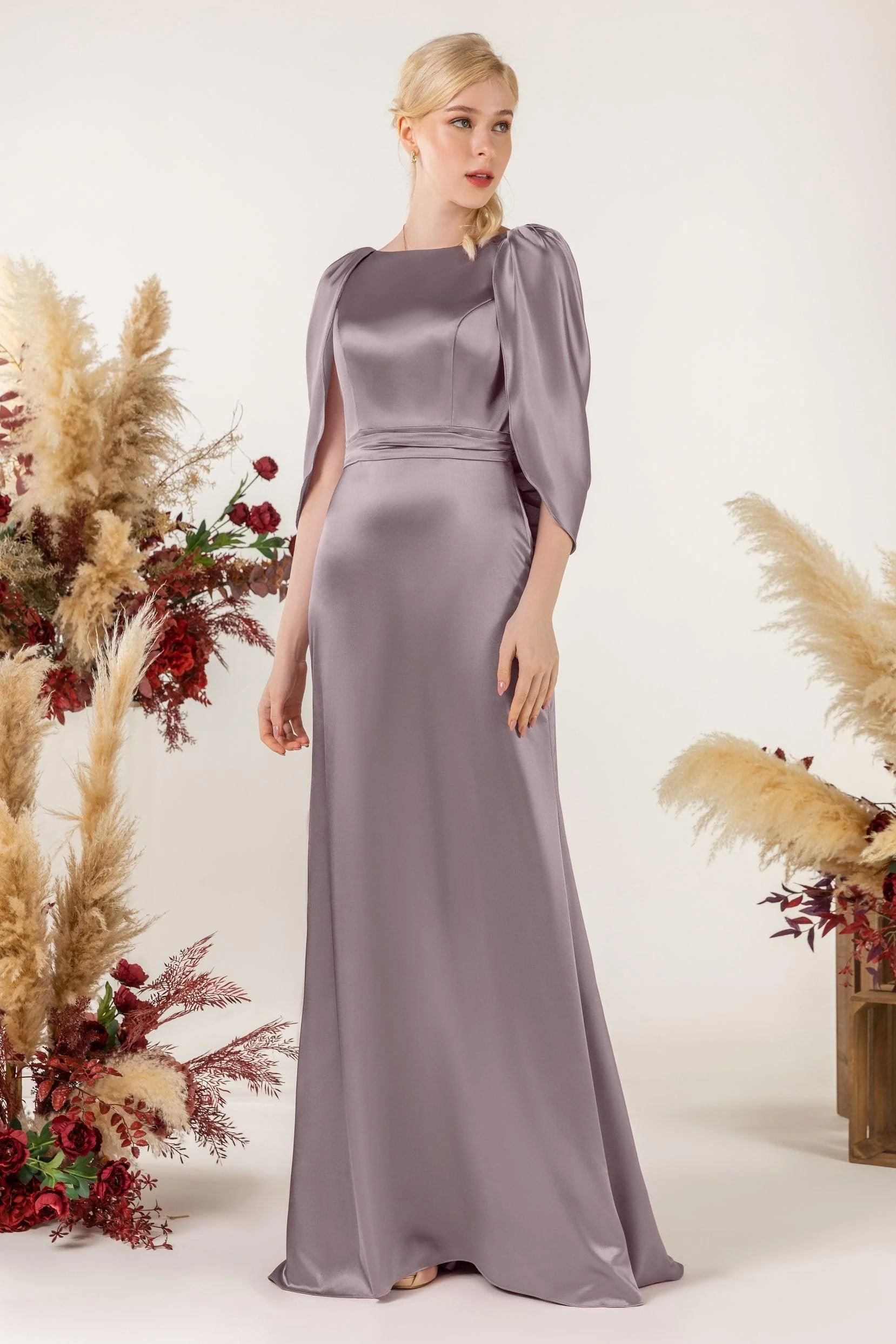 Sheath Sweep Luxe Satin Bridesmaid Dress Formal Dresses CB0513