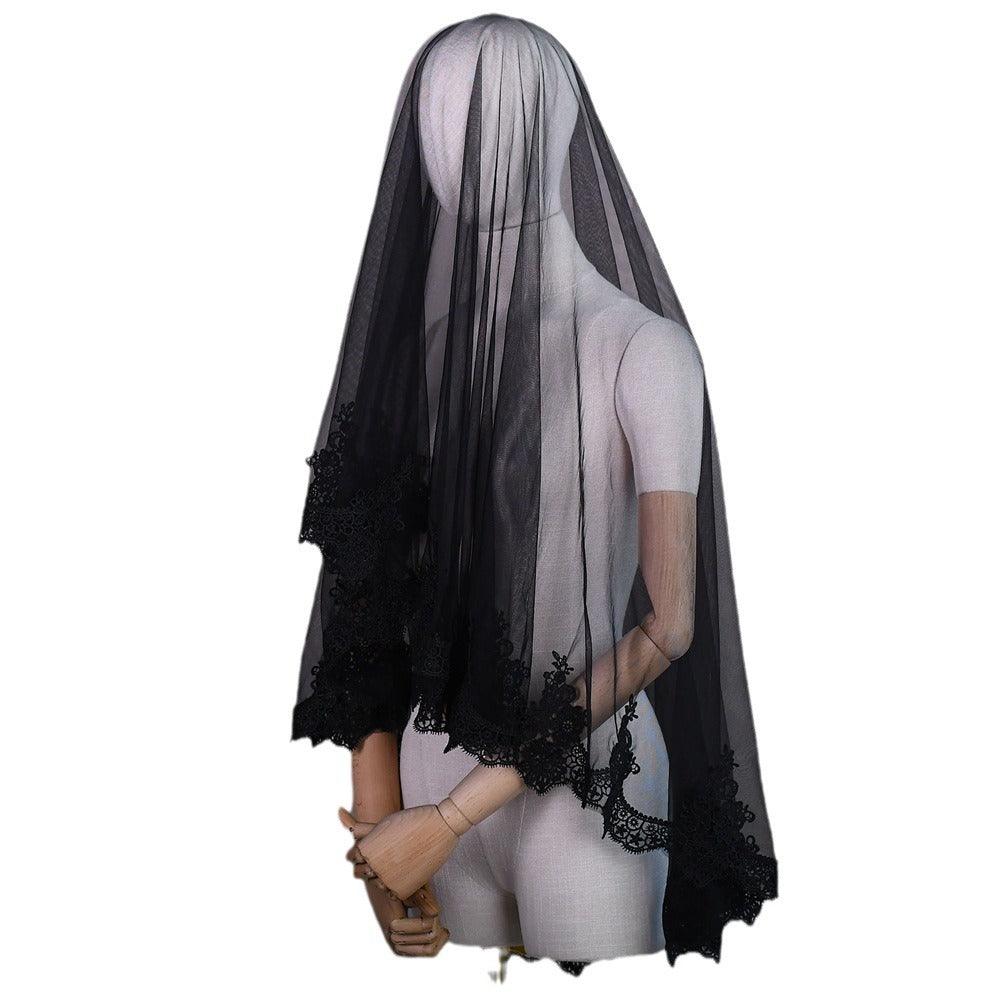 Black Bridal Veil Gothic Lace Hairless Theme Wedding 777789185173