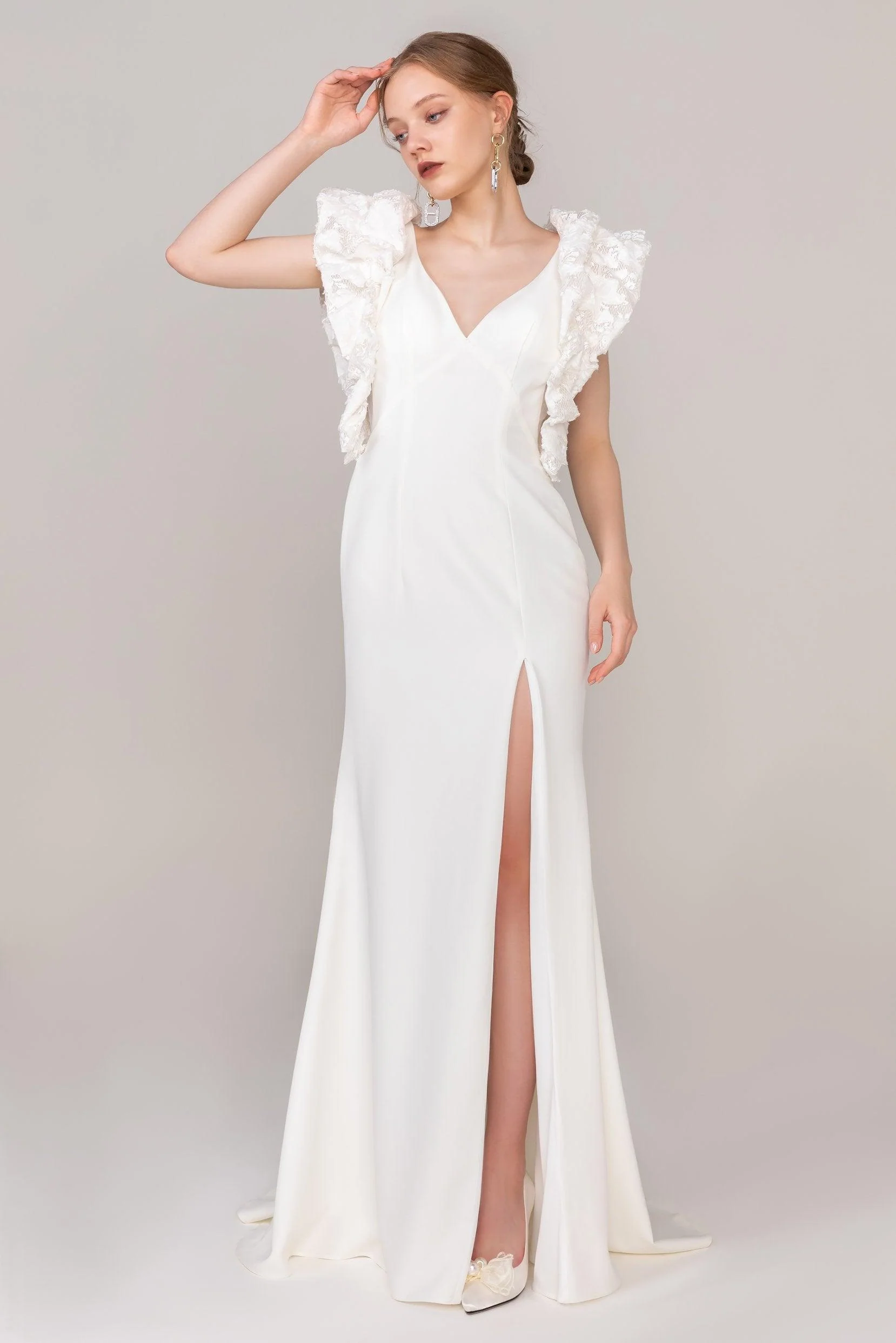 Sheath Sweep-Brush Train Elastic Cloth Wedding Dress CW2426