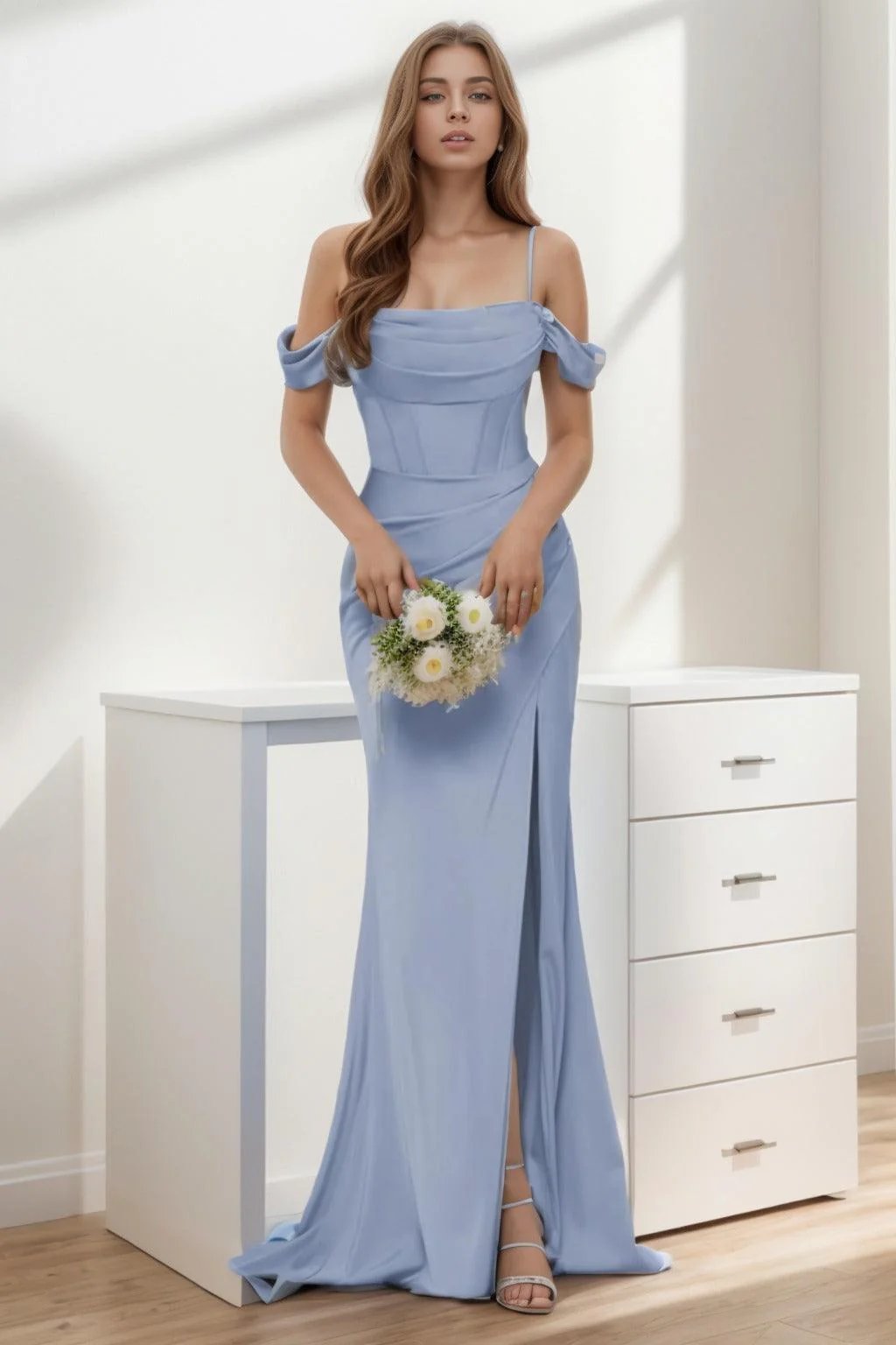 Trumpet-Mermaid Sweep-Brush Train Silk-Like Prom Dress CS0399