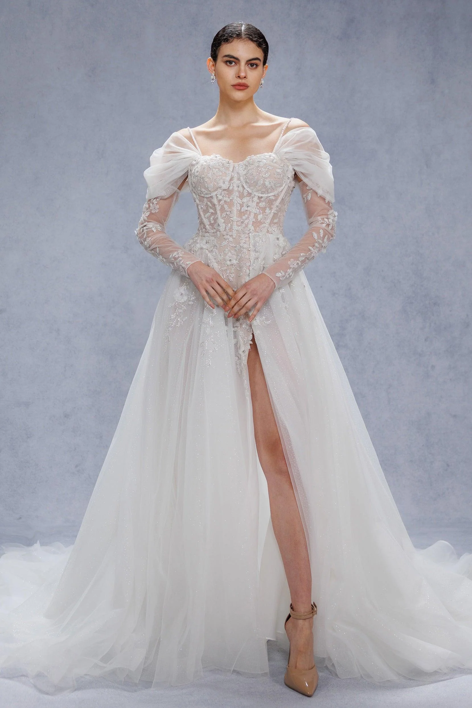 A-Line Court Train Tulle Wedding Dress CW3343