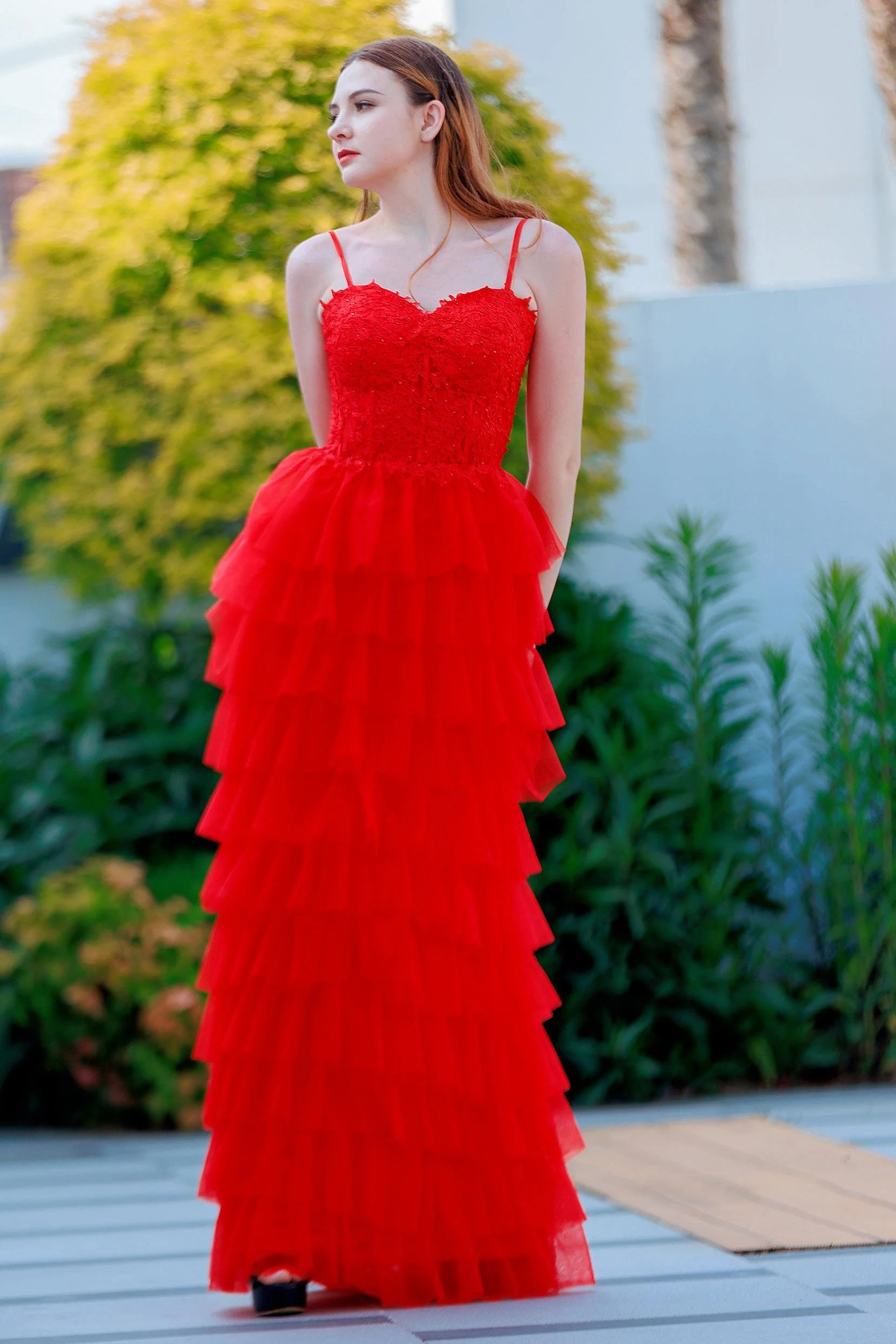 Sheath-Column Floor Length Tulle Prom Dress CS0496