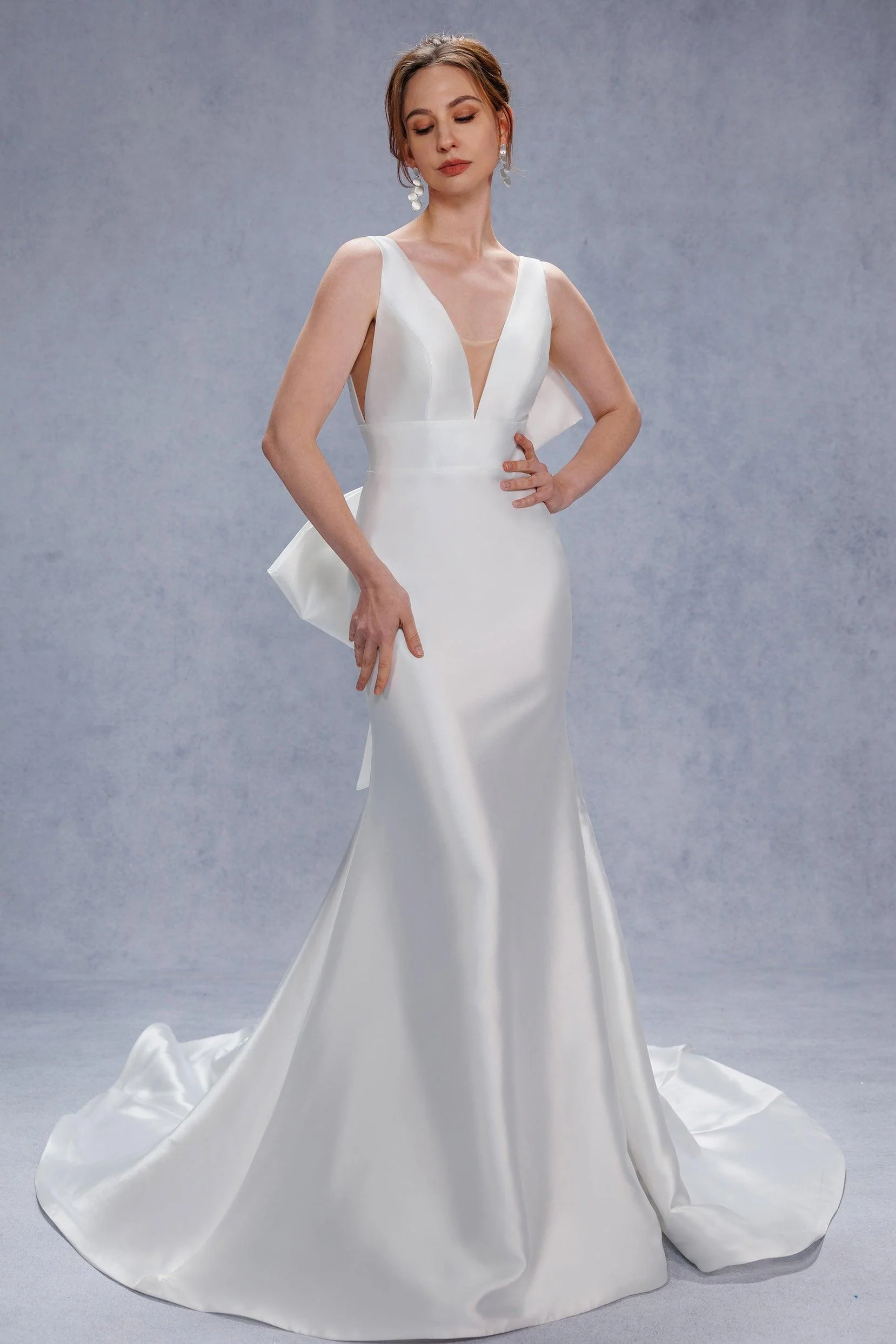 Trumpet-Mermaid Court Train Mikado Wedding Dress CW3356