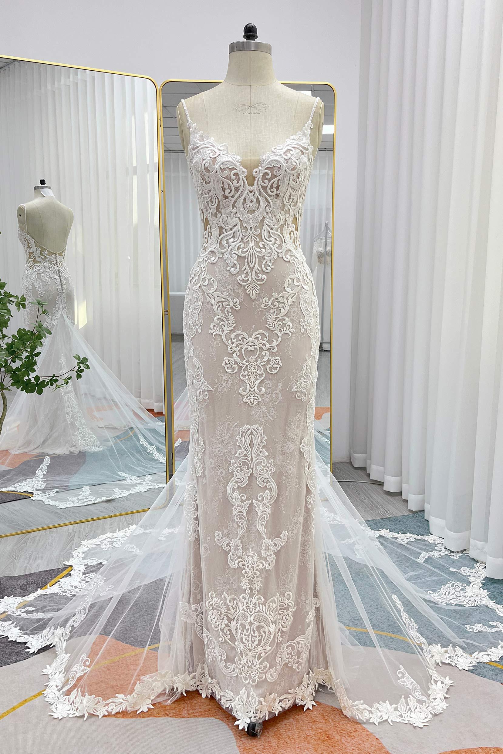 Trumpet-Mermaid Chapel Train Lace Tulle Wedding Dress CW3249