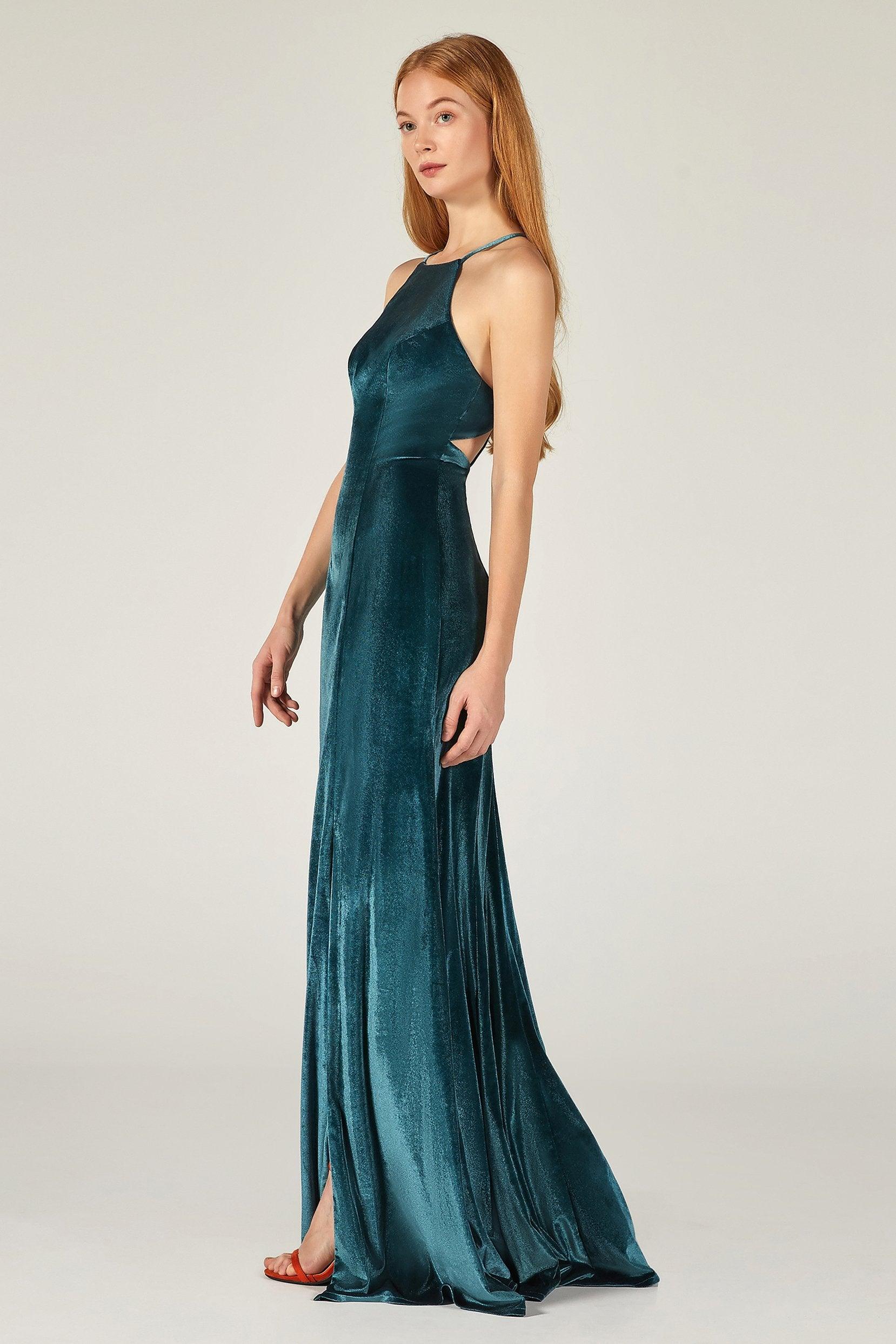 Sheath-Column Floor Length Velvet Bridesmaid Dress CB0372