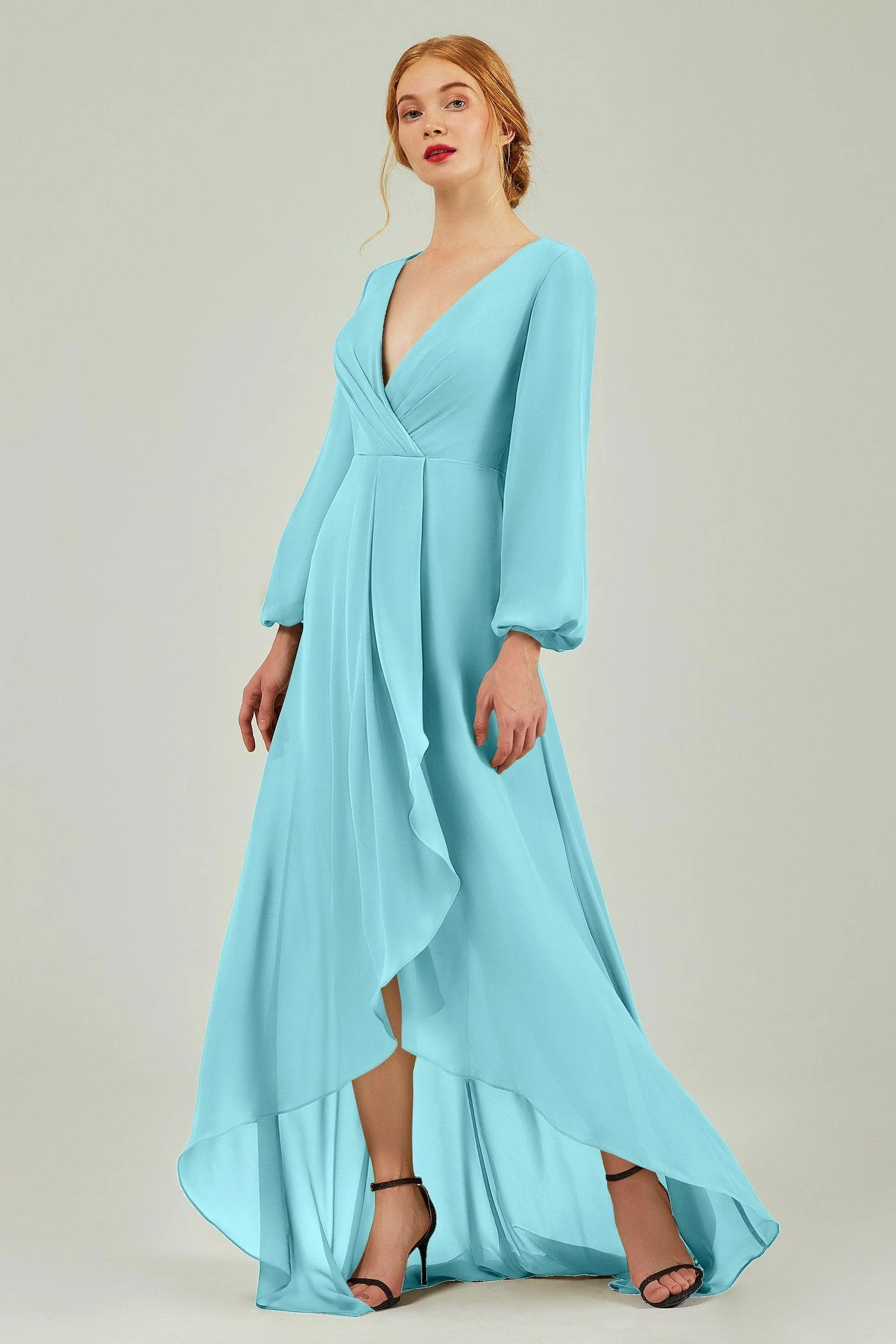 Asymmetrical Sweep-Brush Chiffon Bridesmaid Dress Formal Dresses CB0239CR