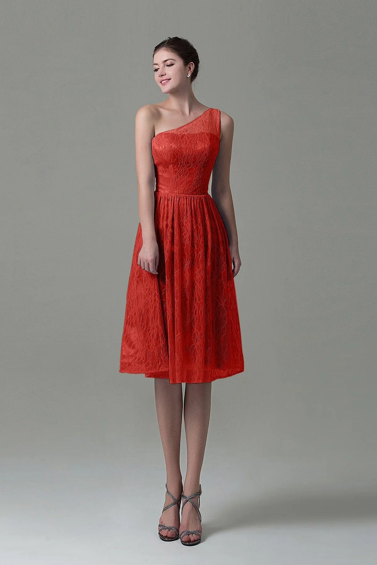 A-Line Knee Length Lace Bridesmaid Dress COZK16009