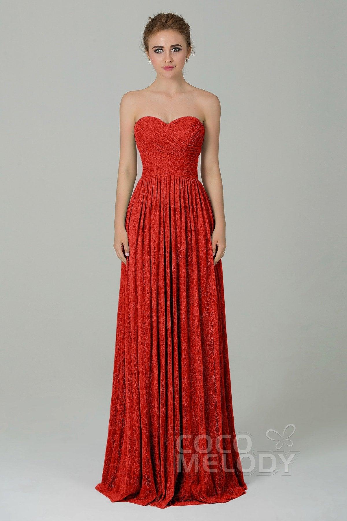Sheath-Column Floor Length Lace Bridesmaid Dress COZK16013
