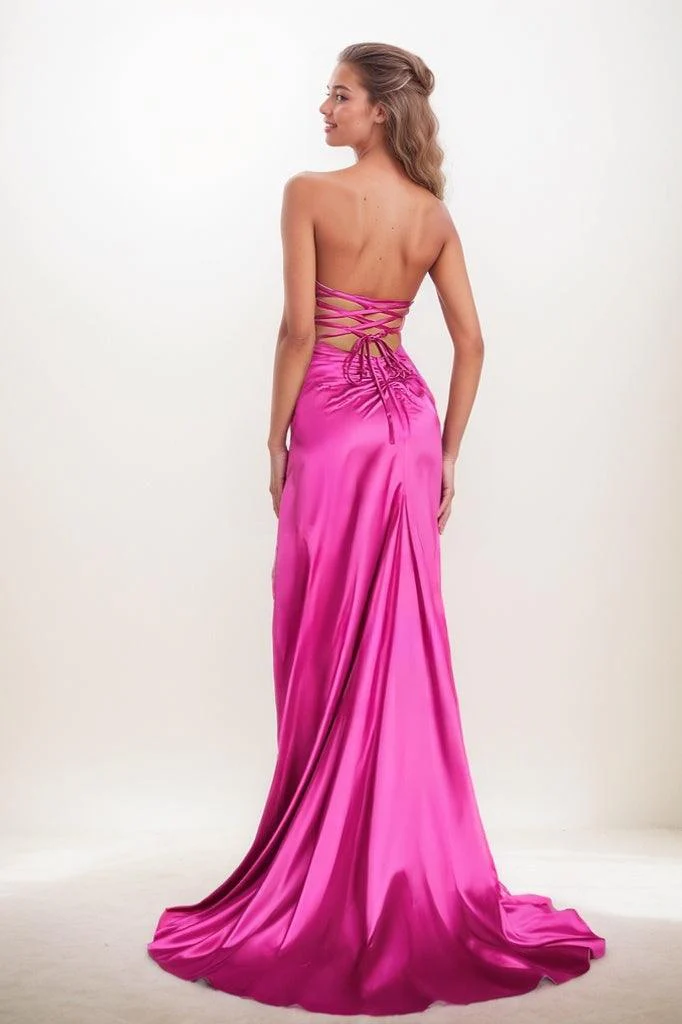 Criss Cross Back High Split Mermaid Sweep Train Prom Dresses CS0849