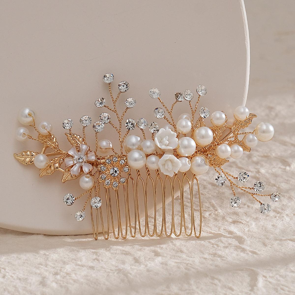 Hand alloy pearl updo bridal hair comb 716261902532