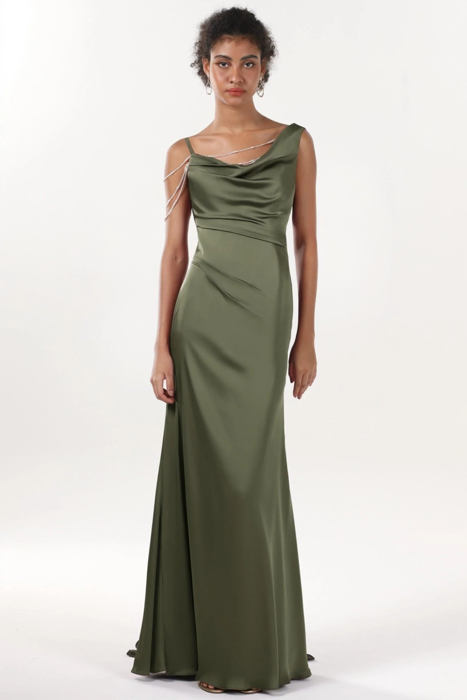 Sheath-Column Sweep-Brush Train Luxe Satin Bridesmaid Dress CS0600BM