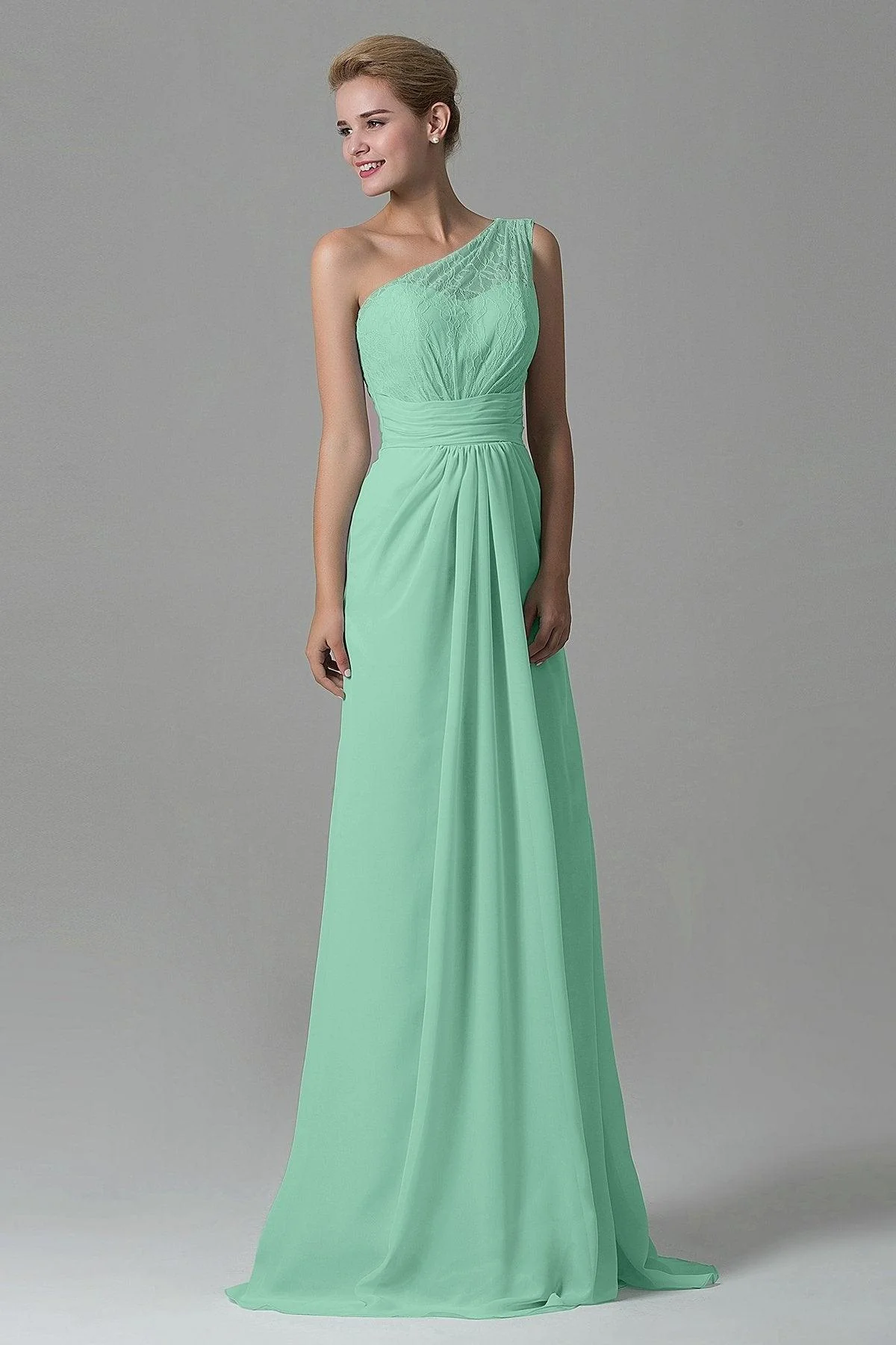Sheath Sweep Train Lace/Chiffon Bridesmaid Dress COZK16004