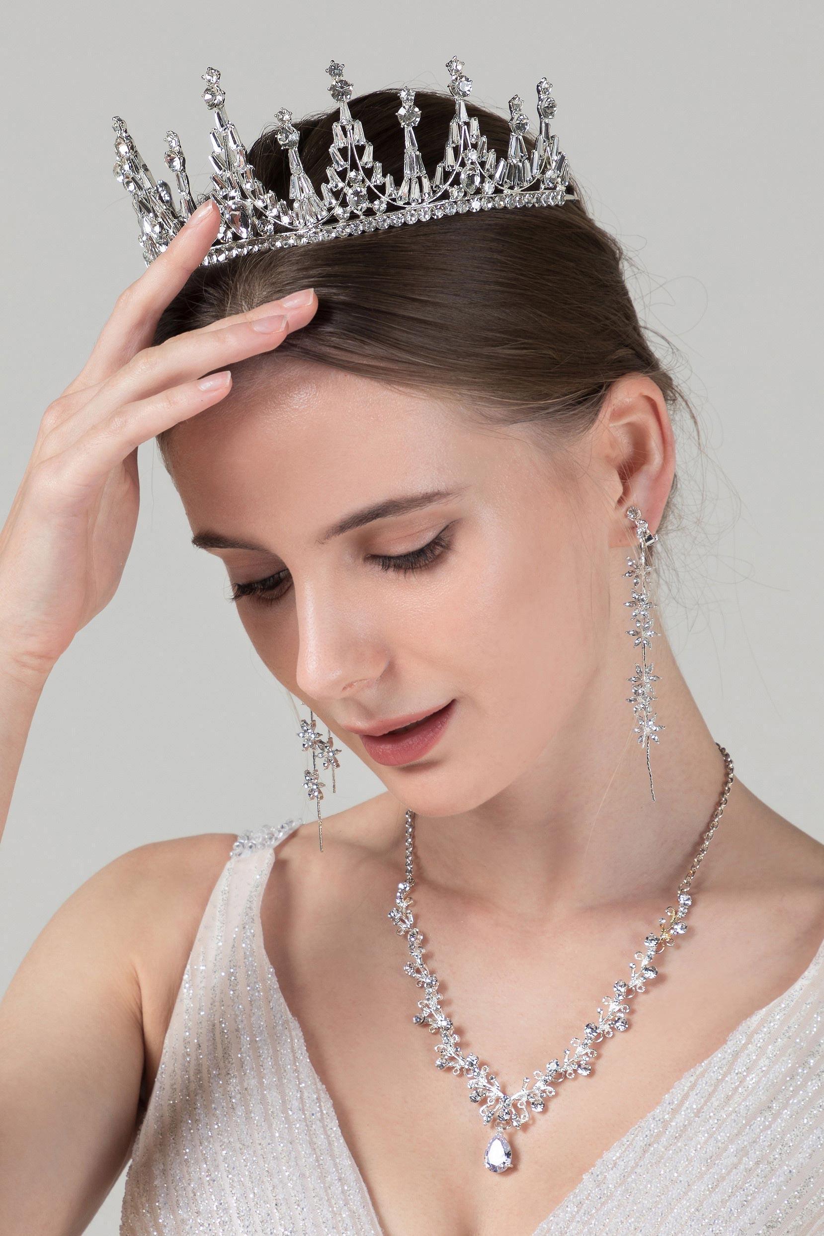 Crystals Tiara Necklace Earrings Jewelry CY0067