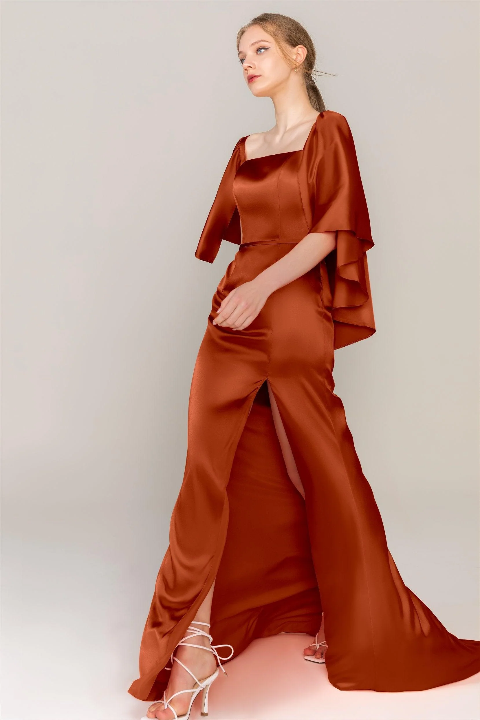 Sheath Sweep Train Luxe Satin Dress CS0320