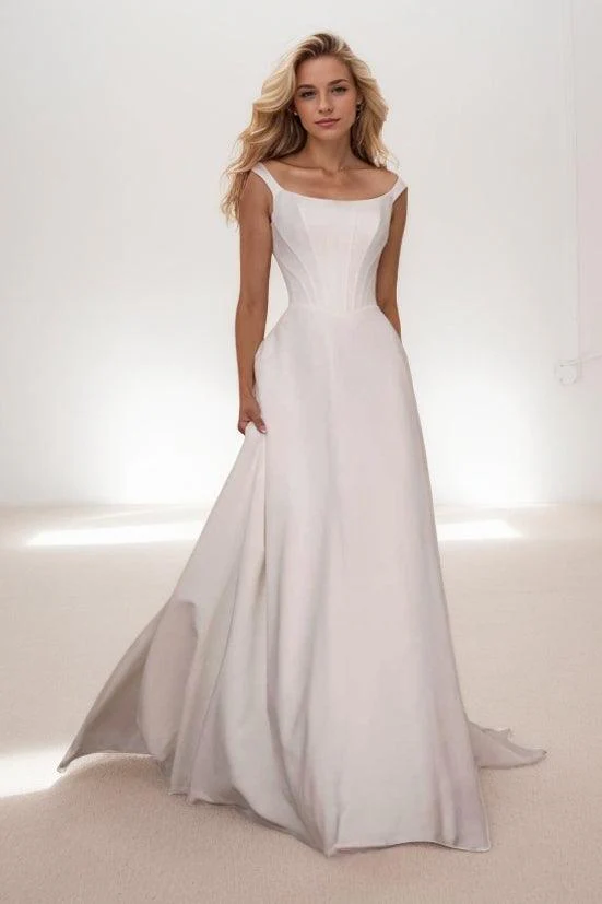 A-Line Sweep-Brush Train Elastic Cloth Wedding Dress CW3441