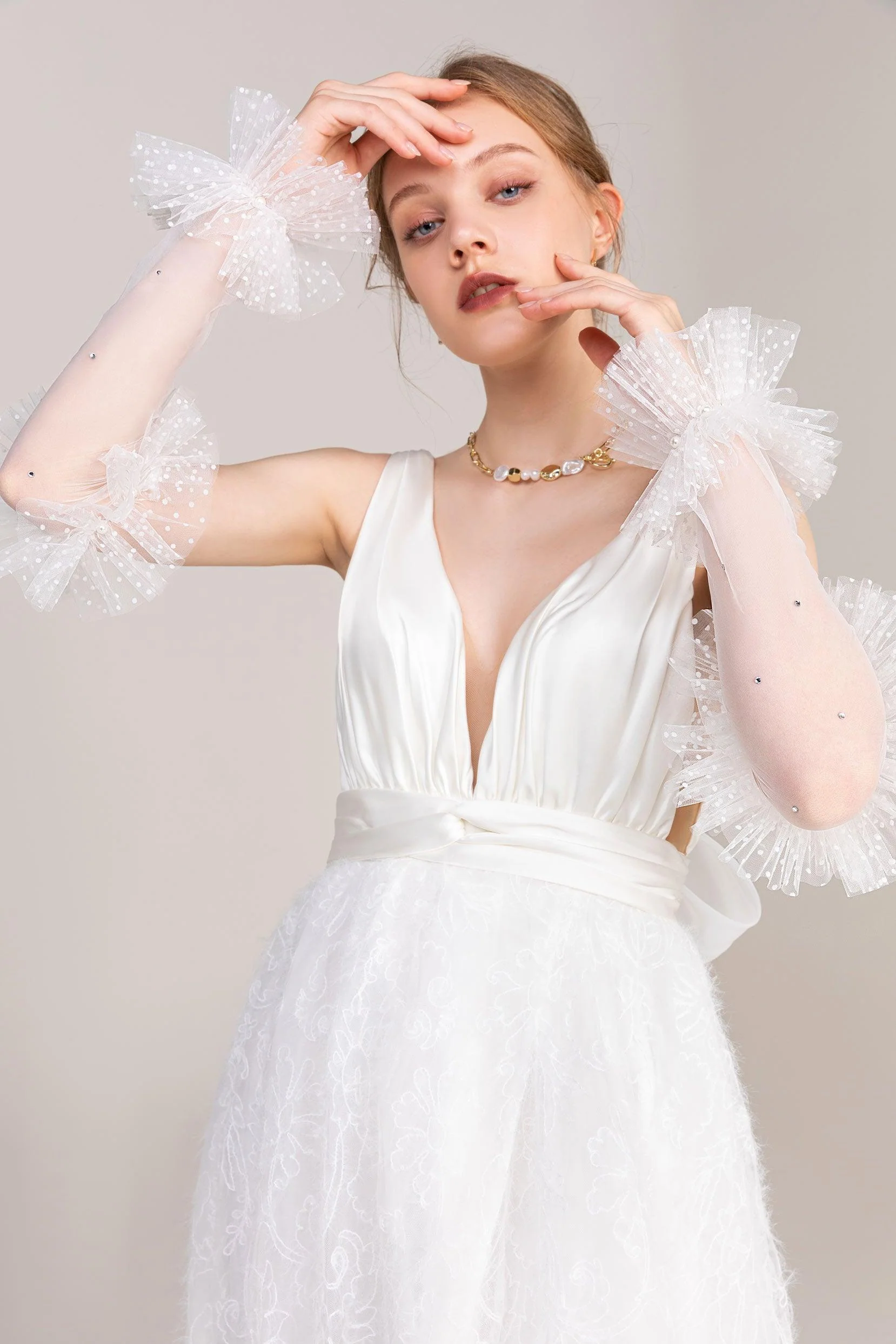 Fingerless Opera Length Tulle Wedding Gloves Beading CD0065