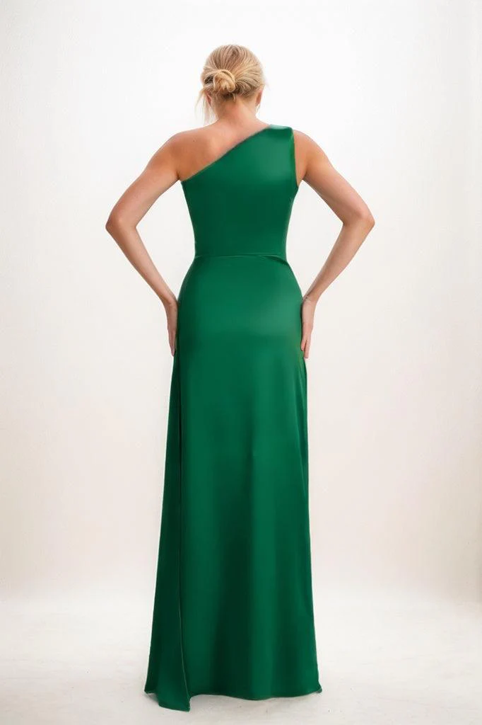One Shoulder Satin Sheath Bridesmaid Dress with Split CB0808