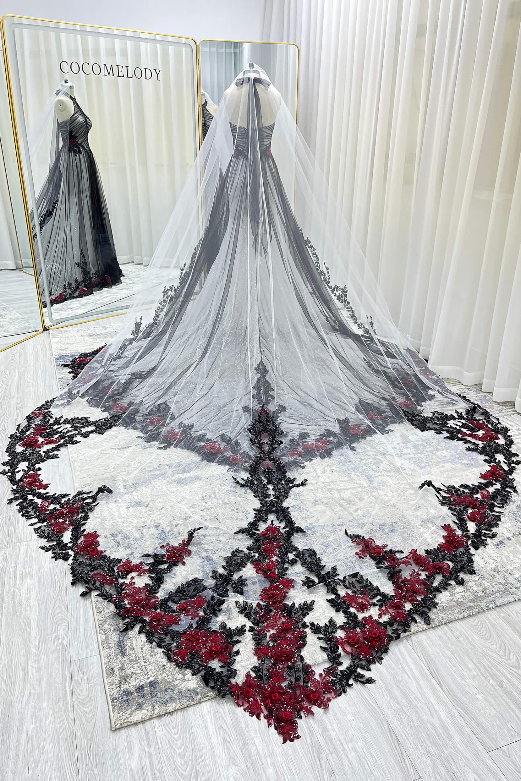 One-tier Lace Edge Tulle Cathedral Veils with Appliques Sequin CV0401