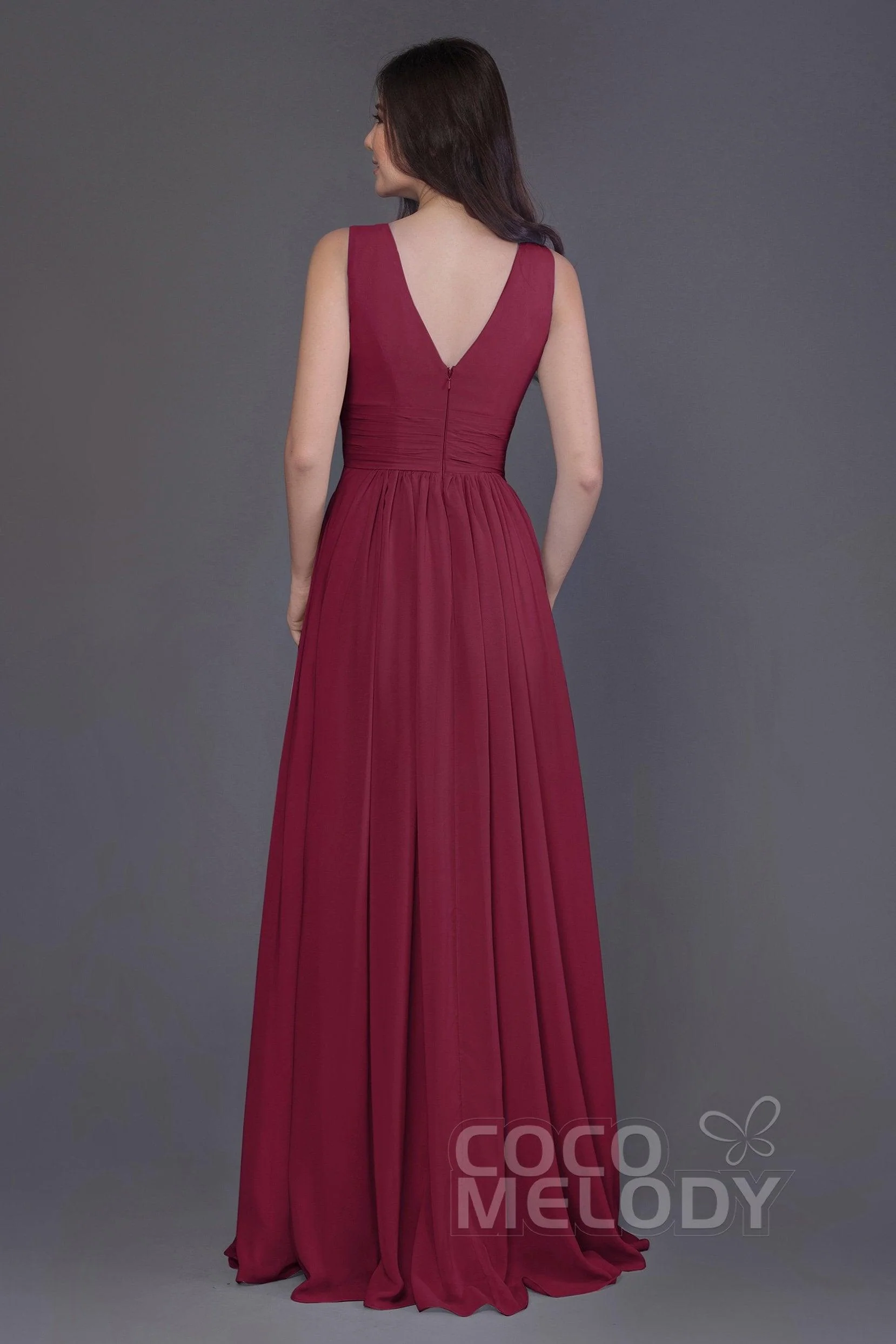 Sheath-Column Floor Length Chiffon Bridesmaid Dress PR3499CR